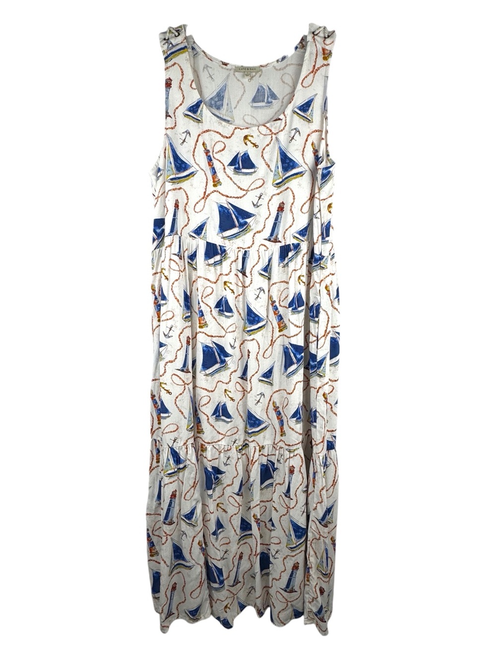 Women's Nautical Print Sleeveless Maxi Dress - White/Blue
